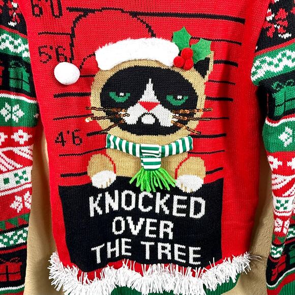 Ugly Christmas Sweater Grumpy Cat Adult Size S Holiday Pullover - Picture 3 of 14